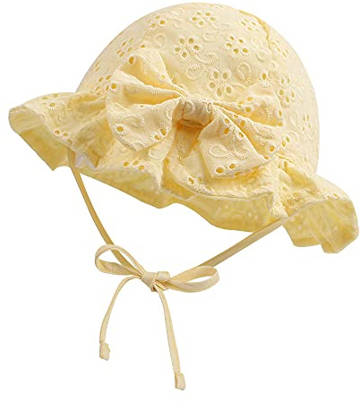 XIAOHAWANG Sommerhut Baby Mädchen UV Schutz Sonnenhut Mütze Baby Sommer Mützen Baumwolle Mit Schleife und Bindebändern
