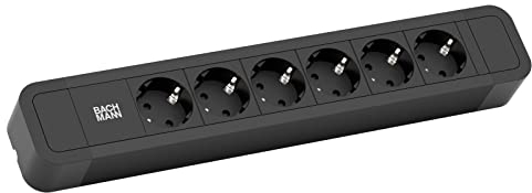 BACHMANN - Primo 2-6fach Steckdosenleiste aus Aluminium. Steckdosenleiste 6-Fach in schwarz. Kabellänge 2m.HO5VV-F 1,50qmm
