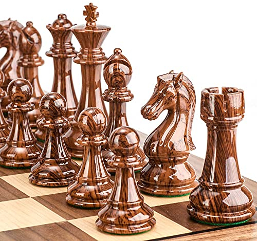 AMEROUS Schachfiguren mit hohem Polymer-Gewicht, mit 10,6 cm großem King – 2 extra Queens – Geschenkpaket, Standard-Turnier-Schachmänner für Schachbrett oder Ersatz fehlender Teile