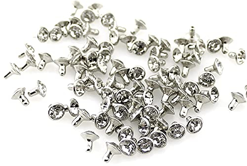 Queenbox 100 Sets 6mm Mini Strass Nieten, Kristall Metall Tubular Studs Cap Leathercraft Rapid Craft für Geldbörse Taschen Schuhe Bekleidung, Silber+Weiß