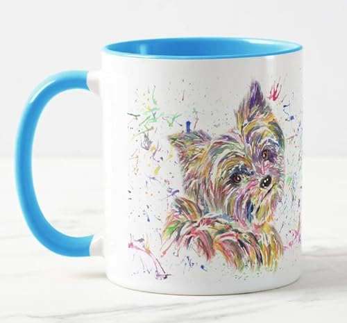 Vixar Yorkshire Terrier Yorkie perro mascota acuarela arco iris arte taza regalo cumpleaños trabajo oficina Navidad té café L azul