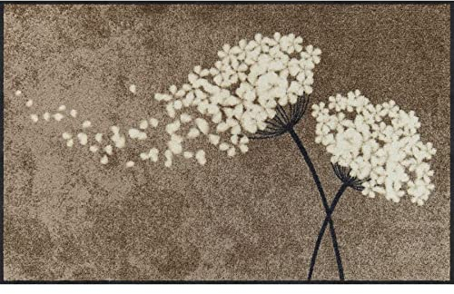 Salonloewe Fußmatte waschbar Wishfull Blossom Taupe 75x120 cm Läufer Schmutzfang-Teppich Eingangs-Matte Blumen