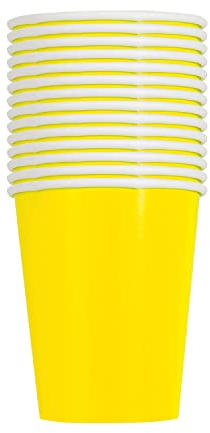 Trimming Shop Lot de 14 gobelets jetables en Carton de qualité supérieure - Jaune Fluo - pour l'intérieur, l'extérieur, Les dîners - 266 ML
