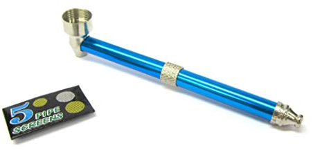 Long Handle Plain Metal Tobacco Smoking Pipe Assorted Color with Filter Screen By Fenny's Creations (Aqua)