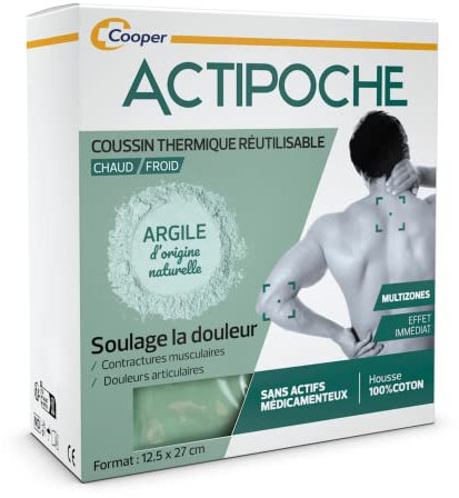 ACTIPOCHE - Coussin thermique - Thermothérapie - Contractures musculaires et douleurs articulaires - Multizones - Argile - 1 unité