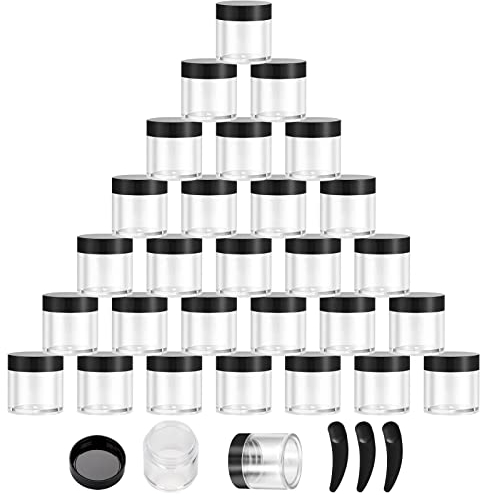 30 Stück Döschen Plastik 10ml Mini Leerdose Klarer Tiegel Probendöschen Kosmetik Nachfüllbare Cremedose Leer Tiegel mit Deckel Reise Töpfchen Döschen Set mit 3 Spatel für Lotion Cremes