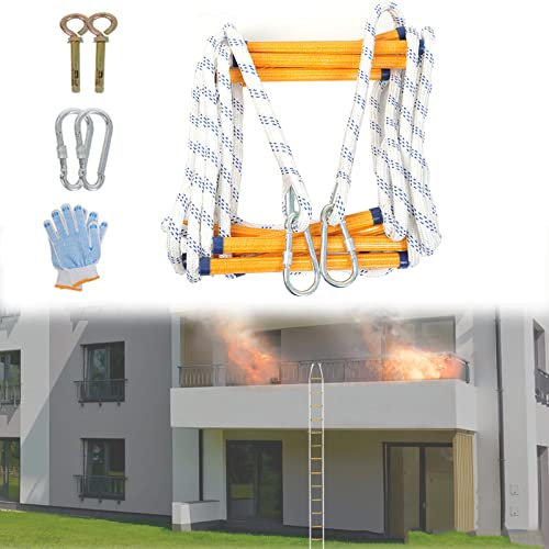 26FT/8M Rope Ladder Fire Escape for Homes 3rd Floor - Portable, Foldable & Compact Emergency Ladder for Balcony & Windows - Suitable for Fire Escapes
