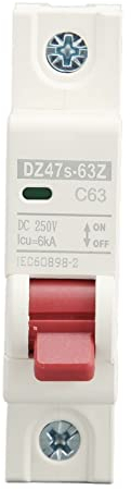 1P DC Miniatur Leistungsschalter, 250V 63A C63 Schutzschalter Hutschiene Sicherheitsschalter, Ausschaltvermögen Überlastschutz Schalter Miniaturschutzschalter Überlastschutz Luftschalter für PV Anlag
