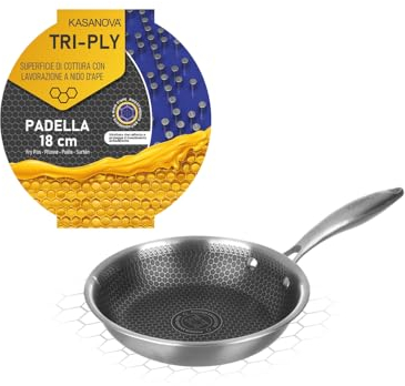 KASANOVA Poêle antiadhésive Tri-ply, Revêtement nid d'abeille, compatible avec le four et tous les types de cuisinières. (20 cm)