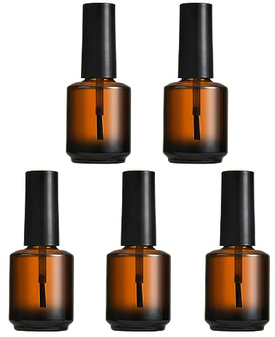 5PCS 15ML/0.5oz Amber Empty Nail Polish Bottles Round Glass Nail Polish Bottles with Brush and Black Cap Nail Polish Sample Container Vial Jar for Nail Art