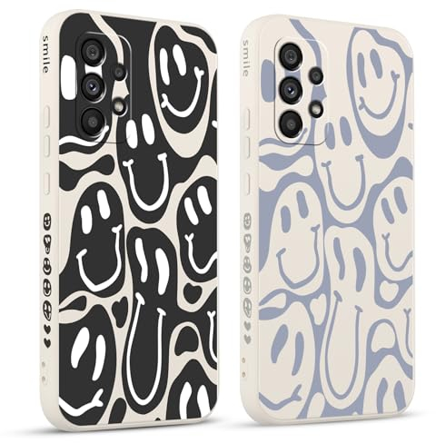 Pnakqil 2 stück Handyhülle für Samsung Galaxy A53 5G 6.5,Hülle Lustiges Verdrehtes Lächeln Face Design Grimace Bemaltes Muster süß Aesthetic Mädchen Silikon Schutzhülle Tasche Schön Kameraschutz Case