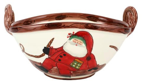 Vietri Old St. Nick - Ciotola ovale con manico grande, con slitta, in terracotta artigianale