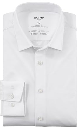 OLYMP Herren Oberhemd Langarm Luxor 24/Seven,Single Jersey,modern fit,New Kent,Weiss 00,43