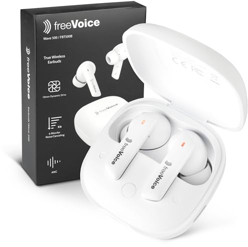freeVoice Wave 500 In Ear Kopfhörer I Bluetooth Kopfhörer mit 6 Mikrofonen I Aktives Noise Cancelling ANC & ENC I 6 h Wiedergabe I Wireless Earbuds für Sport & Business I IPX5 wasserdicht