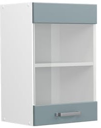 Vicco Hängeschrank R-Line, Wandhängeschrank, Blau-Grau/Weiß, 40 cm mit Glastür