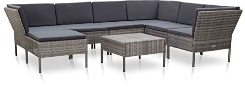 NITCA 8-TLG Polyrattan Lounge, Gartenmöbel Set, Balkonlounge Rattan, Gartensofa, Balkon Sofa, Balkon Möbel inkl. Sitzkissen, Gartenlounge Outdoor, für Garten, Balkon Grau