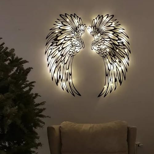NLDGR 1 Paar Engelsflügel-Wandkunst aus Metall mit LED-Lichtern, Engelsflügel-Wanddekoration, Engelsflügel-Wandkunst aus Metall mit LED-Lichtern, Moderne Wanddekoration für Zuhause