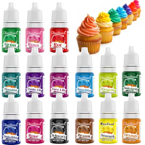 Lebensmittelfarbe Gel - 15 Farben Lebensmittelfarbe Paste Set, Hochkonzentrierte Tortendeko Essbar lebensmittelfarben für Torten Deko, Backen, Kekse, Macaron, DIY, Teig, Toppings - 6ml