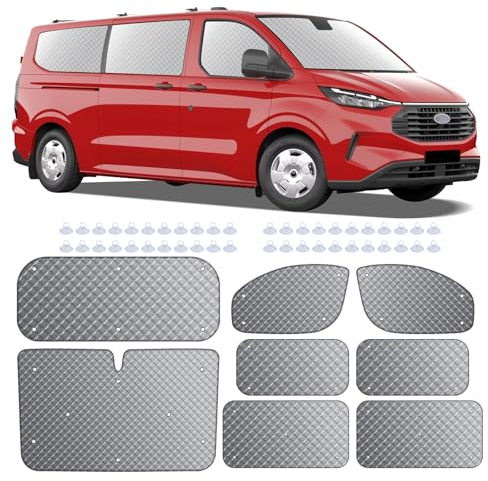 MaxAwe Juego de 8 alfombrillas térmicas para cabina del conductor para Ford Transit Custom SWB, parasol interno de lujo para el parabrisas del coche, juego de persianas térmicas opacas, protección