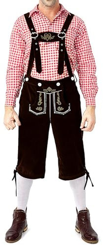 LVCBL Herren Lederhose Trachtenlederhose ,Trachtenhose Kniebund Lang Dunkelbraun L
