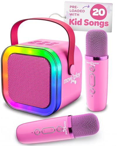 Move2Play, Karaoke Machine for Kids | Includes 20+ Kid Songs | 2 Microphones | Connect with Bluetooth | 3, 4, 5, 6, 7+ Year Old Gift | Toy for Girls, Boys, & Toddler | Birthday Present