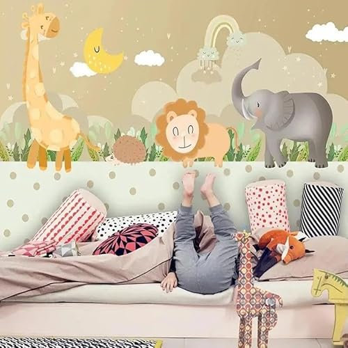 Benutzerdefinierte Fototapete 3D Niedlicher Cartoon Wald Zoo Babyzimmer Kinder Hintergrund Wandbild Umweltfreundliche Wohnkultur 200Cm(W)×140Cm(H)