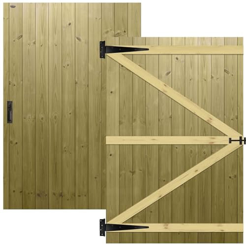 Flat Top Wooden Garden Gate 6x4ft - Tongue & Groove Semi-Braced Treated Timber Door + Suffolk Latch Hinge Pack, H:6ft x W:4ft Ideal for Outdoor Pathway Home Access (High: 180cm x Wide: 120cm)