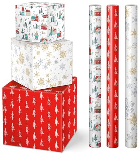 Geschenkpapier für Weihnachtsgeschenke 3 Stück Weihnachts Cartoon Geschenkpapier Einer 3 Meter Geschenkverpackungen