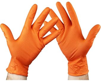 ROCKHOLD Medium Large Extra Large Nitrile Diamond Grip Gloves Heavy Duty Disposable Latex Free Orange x100 (Large)