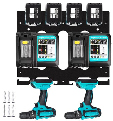 Vegena Wall Mount for Makita Batteries and Chargers - Makita Battery Holder for 18 V/14.4 V Batteries and DC18 Charger - Battery Wall Mount for Workshop and Garage