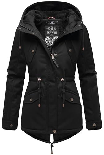 MARIKOO Damen warme Winterjacke mit kuscheliger Verstellbarer Kapuze Manolya Black with Black fur Gr. 3XL