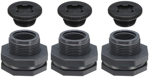 PATIKIL PVC-Bulkhead-Anschluss mit Stecker G 1, 3 Stück Doppelt Gewinde Bulkhead-Wasserbehälter-Anschluss mit PVC-Dichtungsdichtung für Regeneimer, Spülen, Aquarien, Grau