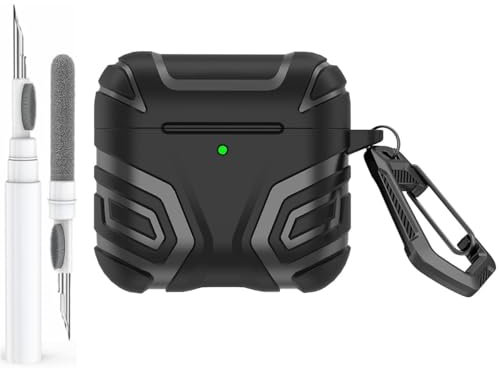 Mizi Robuste Schutzhülle für AirPods der 4. Generation (2024) mit Reinigungsset, stoßfestes, hartes Schutzdesign, unterstützt USB-C und kabelloses Laden, Grün (Black, Air Pods 4th Gen)