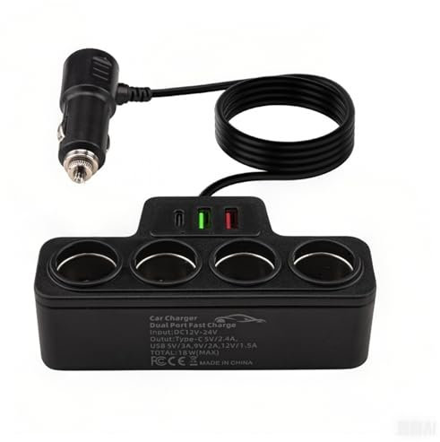Leehitech 7 in 1 Cigarette Lighter USB Charger, 120W Car Charger Spliter Adapter with 4 Sockets & 3 USB Ports (QC 3.0+USB 3.1+PD 3.1) Quick Charging for 12V/24V Car Devices, Phones, Laptop, iPad