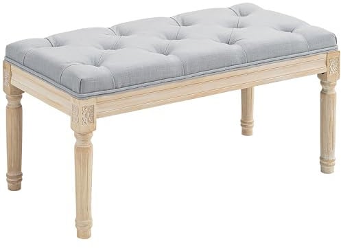 HOMCOM 80cm End of Bed Bench, Window Seat, Tufted Bench for Bedroom, Hallway, Living Room, Light Grey