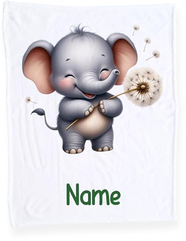 GRAZDesign Babydecke mit Namen, Weiche Kuscheldecke mit Elefant, Schmusedecke zur Geburt als Geschenk