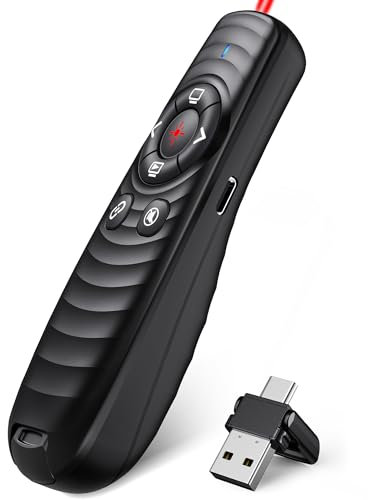 Elegamefy 2-in-1 USB C Presenter, Wiederaufladbarer Wireless Presenter mit Laserpointer für Mac Windows Linux Powerpoint Präsentation Fernbedienung