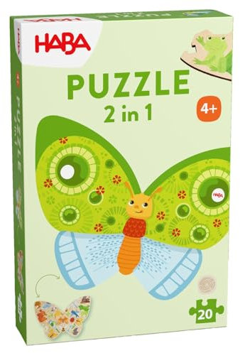 HABA Puzzle 2-in-1 Schmetterling: Beidseitiges Holzpuzzle mit bedruckter Vorder- und Rückseite – mit bunten Tier-Motiven – Montessori-Puzzle für Kinder ab 4 Jahren – 2010075001