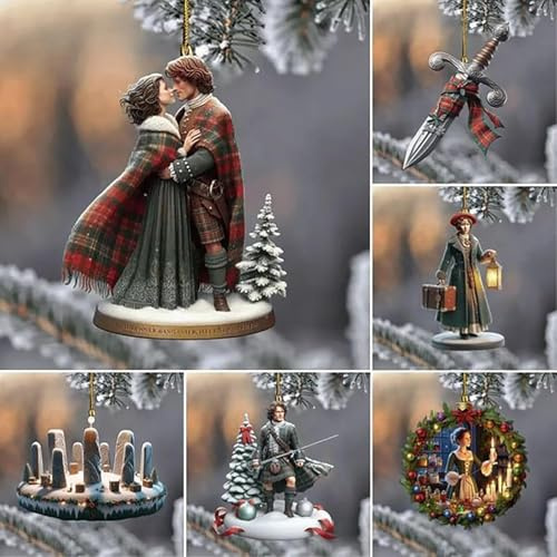 KKNSYW Outlander Christmas Ornaments, Outlander Ornaments for Christmas Tree, 2024 New Christmas Tree Ornaments, Handmade Christmas Ornament, Outlander Decor Family Collage Holiday X-Mas(6pcs)