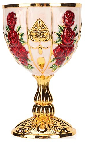 Kelchkelch aus Metall, 10,2 cm, Goldkelch, Vintage-Goldkelch, königlicher Kelch, geprägter Becher, Zinklegierung, Retro-geprägter Blumenmusterbecher (Goldene weiße rote Blume)
