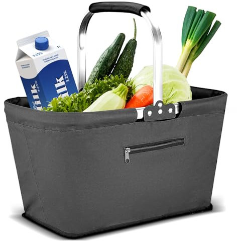 Yeabett 22L Einkaufskorb, Praktischer Klappkorb Einkaufstasche mit Gepolsterten Griffen für Reisen, Picknick, Einkaufen, Geschenke(Grau)