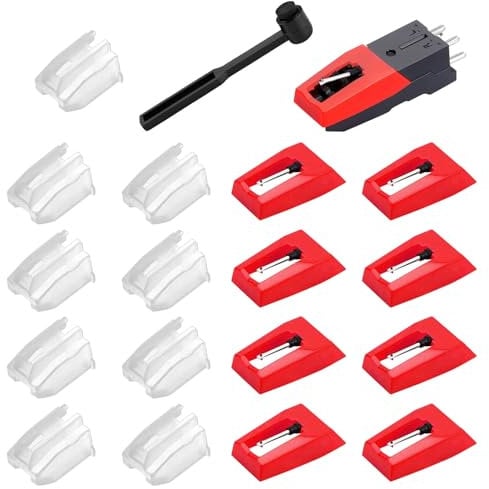 10 Stück USB Plattenspieler Nadel Set, 8 Stück Plattenspieler Ersatznadel, Tonabnehmer mit Nadel, Reinigungsbürste, Saphirspitze Nadel 33 45 und 78 U/min, für meiste Phonograph, Vinyl Plattenspieler