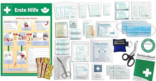 Komplett-Set Erste-Hilfe KITA PLUS 1A nach akueller DIN/EN 13157 für Betriebe inkl. Aushang, Notfallbeatmungshilfe + Verbandbuch