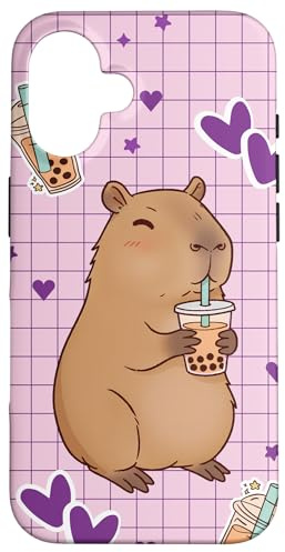 Kawaii Anime Capybara Drinking Boba Bubble Tea Kids Girls Case for iPhone 16