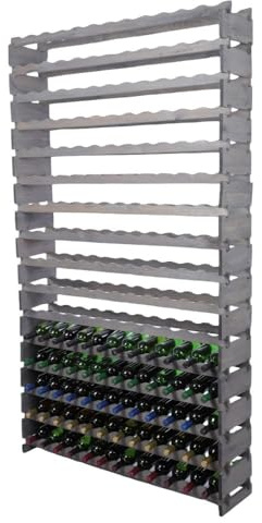 PROREGAL Weinregal VINOTECA Flex PRO | HxBxT 219x123x28cm | 192 Flaschen auf 16 Ebenen | Massives Kiefernholz | Grau | Weinhalter Weinständer Flaschenständer Flaschenregal Holzregal