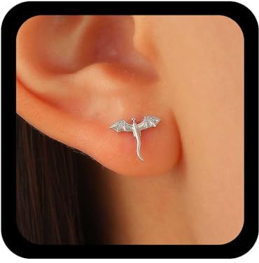 Allereya Punk Fliegende Drachen Ohrringe Winzige Drachen Ohrstecker Mini Tier Ohrring Drachen Silber Ohrring Schmuck Für Frauen