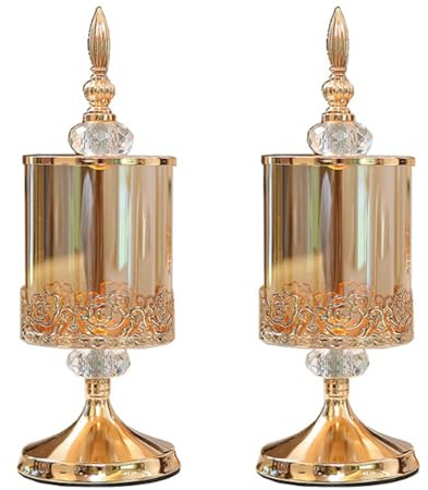 Rersduyt 2X European Crystal Glass Storage Jar with Lid Rose Candy Jar Gold-Plated Storage Decorative Ornaments S
