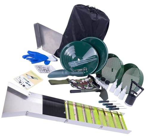 ciciglow Kit di Prospezione Completa in Oro, Scatola di Chiusura Portatile con Attrezzatura Mineraria in Lega di Alluminio a Slitta Piegata 50 per la Prospettiva e Dragaggio di River