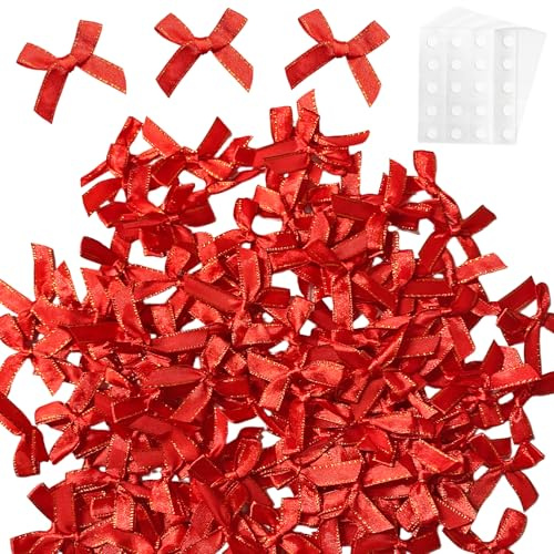 SAIIURV 200 Pieces Christmas Ribbon Bows with Dots for Xmas Tree Decoration, Mini Christmas Tree Bows, Xmas Small Red Bows Ornaments for Garland Decorations (Red)
