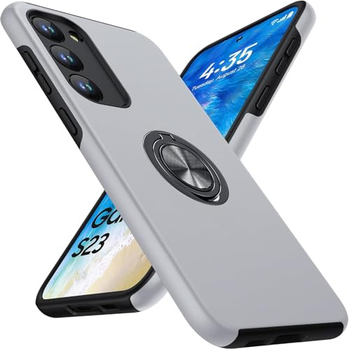KOVASIA für Samsung Galaxy S23 Hülle mit 360° Drehbarer Ständer, Militärischer Schutz Handyhülle für Samsung S23, Stoßdämpfende Fallschutz S23 Hülle, Silber
